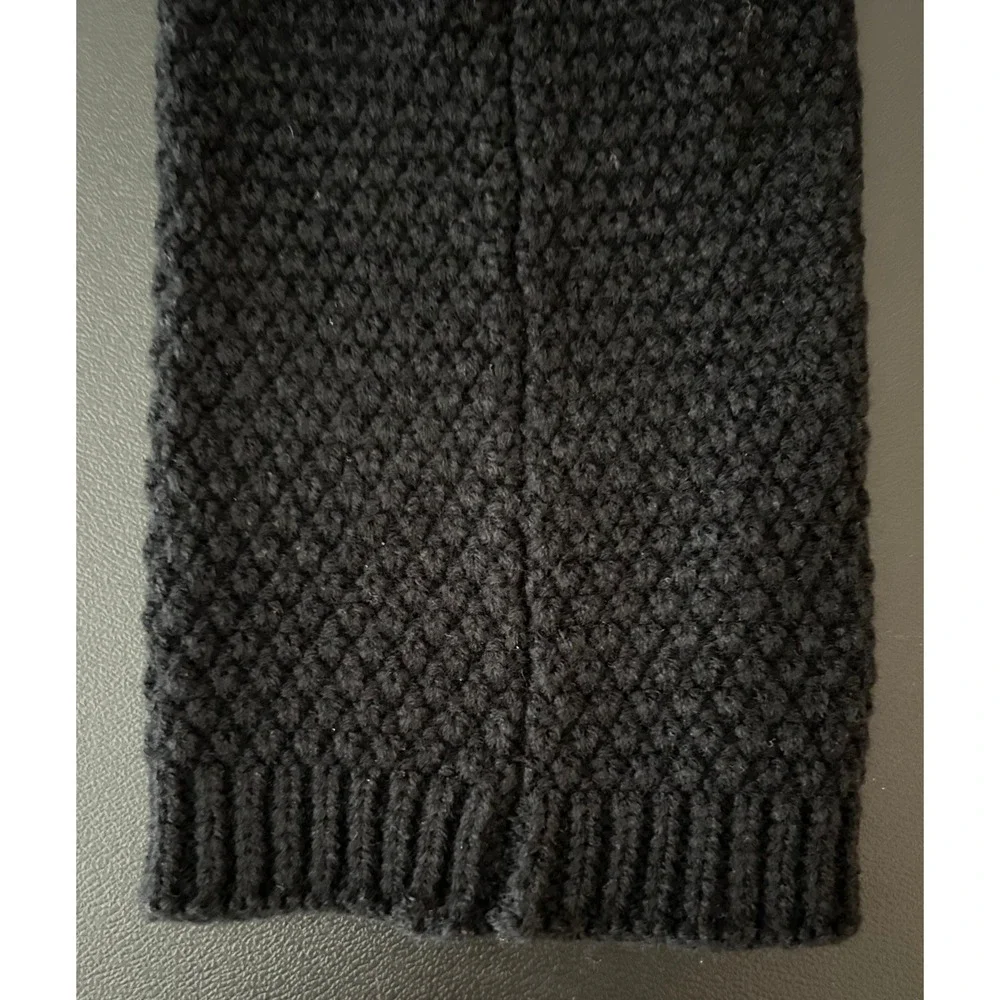 Black Chunky Knit Leg Warmers Textured Honeycomb Pattern Ribbed Cuffs 1370
